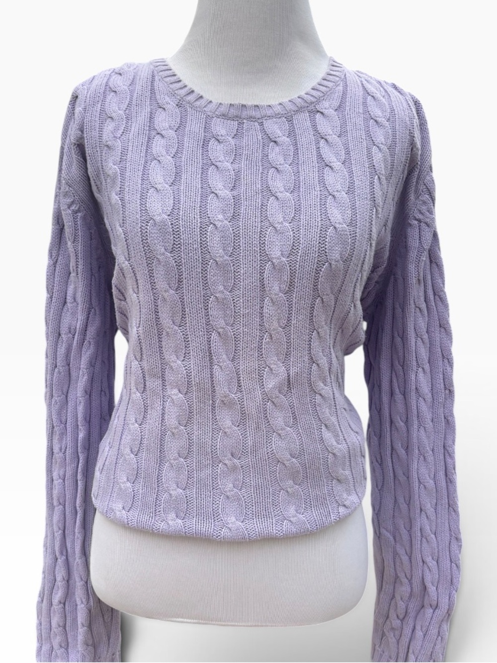 Cable Knit Crewneck Sweater in Lilac